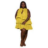 Plus Size Plus Size Women Solid Color Buttons Sleeveless tiered dress
