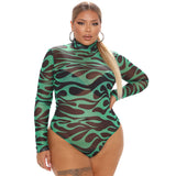 Plus Size Spring Women Clothing Long Sleeve Printing Dyeing Sexy Tight Breasted  Jumpsuit