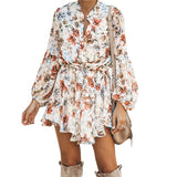 Pullover long sleeve high waist print irregularity commuter dress
