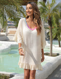 Plus Size Seaside Holiday Blouse Outer Wear Multicolored Tassel Stitching Loose Beach Dress