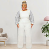 Plus Size Women Clothes Winter New Sequin Sleeve round Neck Jumpsuit  New