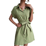 Green Pleated Dress With Belt