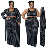 Plus Size Autumn Sexy Women Wear Striped Commuting Elegant Three-Piece Suit