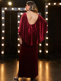 Plus Size Velvet Bare Back Bat Shawl Prom Slit Evening Dress Fishtail Dress