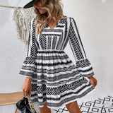 Short  Women Autumn Winter Long Sleeve Printed Dress