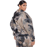 Plus Size Popular Autumn Sping Tie-Dyed Loose Hooded Sweater  Casual Set