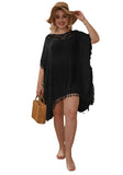 Plus Size Women Dress Hand Crocheting Stitching Sexy Backless Tassel Slit Loose Beach Cover-up Crochet