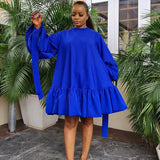 Autumn  Loose Solid Color Puff Sleeve  Plus Size  Dress