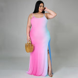 Plus Size Women Clothes Tie-Dyed Sexy Strap Dress
