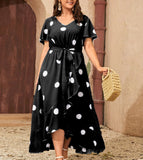 Plus Size Products Polka Dot Simple Elastic Waist Printed Dress Women