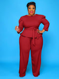 Plus Size Autumn Platform Solid Color Long-Sleeved Trousers  Two-Piece Suit