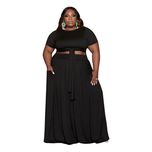 Plus Size Tie-Dyed Solid Color Casual Set  Women Two-Piece Suit