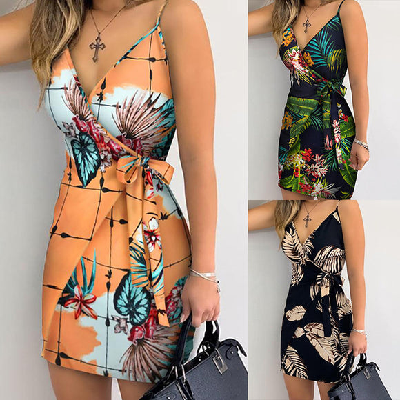 Dress strap skirt slim design V-neck lace up dress women
