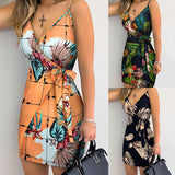 Dress strap skirt slim design V-neck lace up dress women