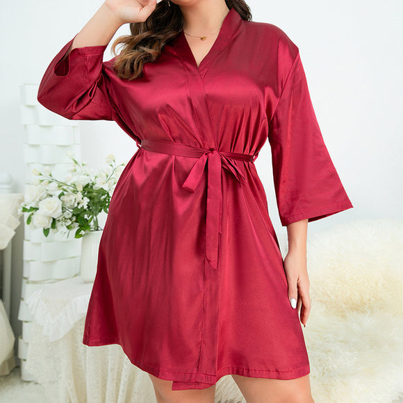 Plus Size Pajamas Women Summer Women Bathrobe Sexy Morning Gowns Homewear outside Ice Silk Robe