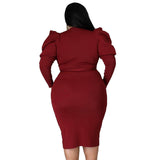 Plus Size Women Clothing Long Sleeve Belt Slim Fit  Dress