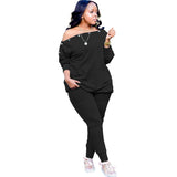 Plus Size Fall Winter Long-Sleeved Trousers Solid Color Special Casual Women Suit Clothes