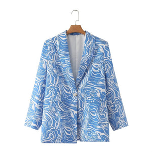 Casual Contrast Color Long Sleeve Blazer Winter Women Clothing Years Printed Slim One Button Top