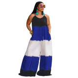 Plus Size New Patchwork Printed Suspenders Fashion Casual Long  Women Clothes Jumpsuit