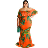 Plus Size Women Clothes Summer Sunflowers Leaf Printed Sexy Tight Dress