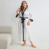 Plus Size Sexy Cartoon Printed Nightgown Spring Autumn Lace Up Nightgown Women Casual Homewear