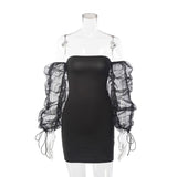 One Line Neck Slim Long Sleeve Dress