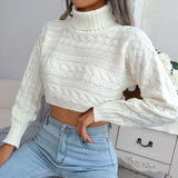 Autumn Winter Casual Twist Long Sleeve Turtleneck cropped Sweater Women Clothing