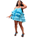 Spring Summer Women Braces Ruffled Tiered Dress Sexy Suspenders Dress