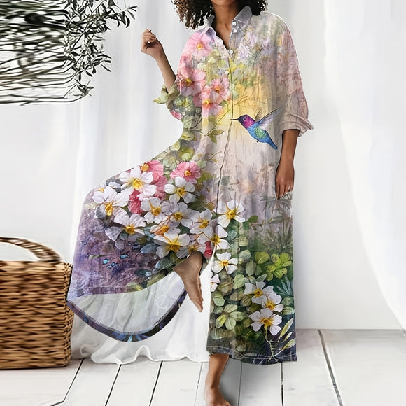 Plus Size Women Clothes Summer Women Wear Loose Printed Long Long Sleeve Jumpsuit