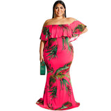 Plus Size Women Clothes Summer Sunflowers Leaf Printed Sexy Tight Dress