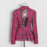 Personalized Backless Spring Autumn Single Breasted Plaid Short Western Women Coat