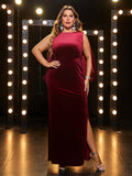 Plus Size Velvet Bare Back Bat Shawl Prom Slit Evening Dress Fishtail Dress