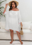Women Dress plus Size Women Clothes Tassel Stitching off Neck Sexy Backless Lace up Beach Dress