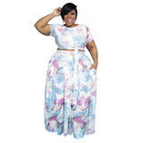 Plus Size cropped Two-Piece Set Multi-Color Printing Suit Women Two-Piece Set