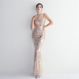 Sequin Craft Beaded Party Dress Long Cocktail Slim Fit Evening Dress Elegant One Shoulder