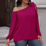 Plus Size Women Clothes Autumn Winter Graceful Bow Loose Slimming Shirt Niche Design Long Sleeved Top