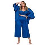 Plus Size Women Clothes Exclusive for Vest Medium Long Trousers Fashion Casual Jacket Solid Color Three-Piece Set
