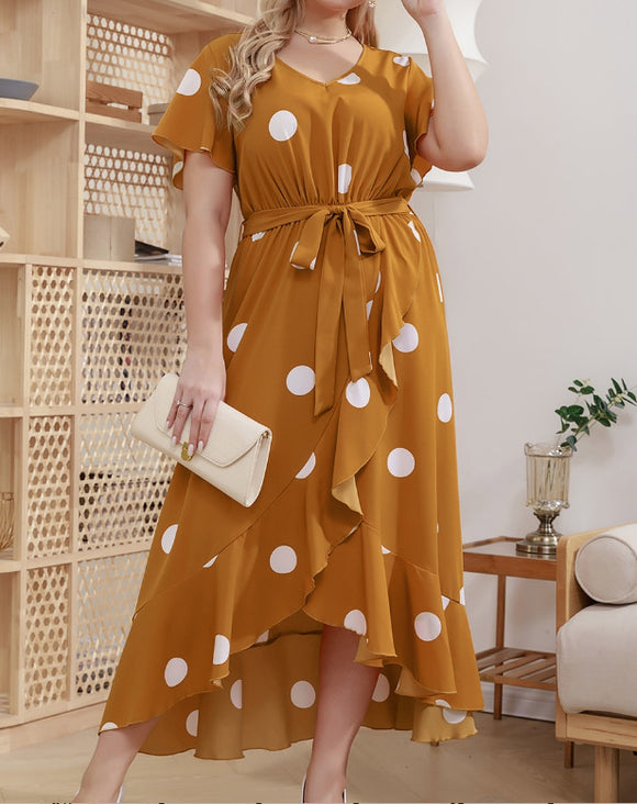 Plus Size Products Polka Dot Simple Elastic Waist Printed Dress Women