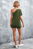Women Clothing Summer Sexy Oblique Shoulder Irregular Asymmetric Shorts Suit