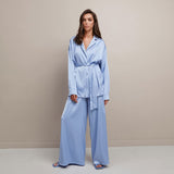Autumn Pajamas Two Piece Nightgown Trousers Comfortable Breathable Artificial Silk Simple French Pajamas Women