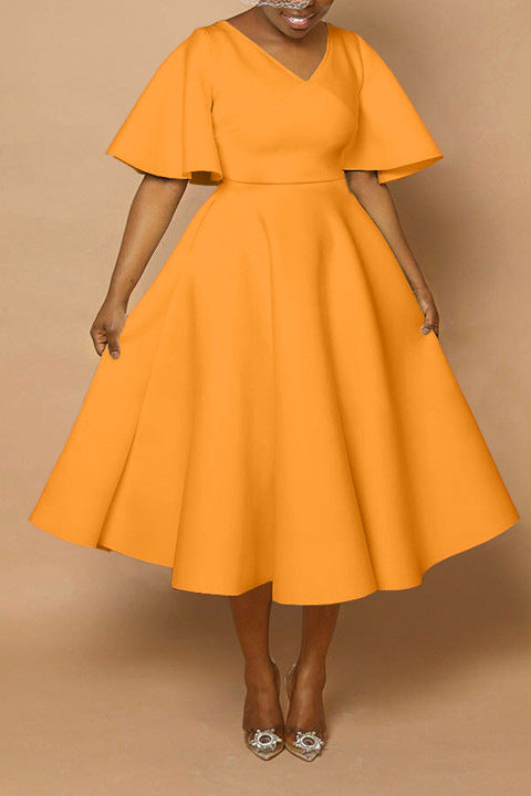 Women Clothing Solid Color Thickened Loose Half Length Sleeve Dress