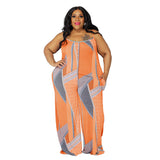 Plus Size Suspender Printed Loose Casual  Women Clothing One-Piece Trousers