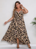 Plus Size Women Summer Sexy V neck Strap Leopard Print Dress