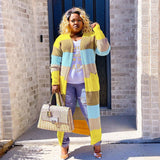 Plus Size Sweater Bag Cardigan Long Sleeve Contrast Color Sweater Cardigan