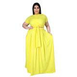 Plus Size Plus Size Women  Solid Color Cross Lace-up Large Swing Skirt Two-Piece Suit