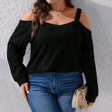 plus Size Women Clothes Autumn Winter Sexy off Shoulder Loose Casual Waffle Long Sleeved T shirt