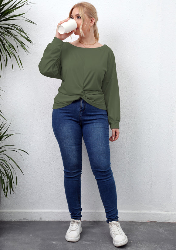 Plus Size Women Clothes Autumn Long Sleeve Solid Color Irregular Asymmetric Criss Cross Women Casual T-shirt