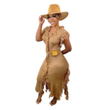 Women Clothing Casual   Solid Color Knitted Sleeveless Tassel Dress