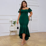 plus Size Women Party Evening Dress off Neck Slim Fit Sexy Large Swing Fishtail Dress