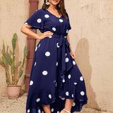 Plus Size Products Polka Dot Simple Elastic Waist Printed Dress Women